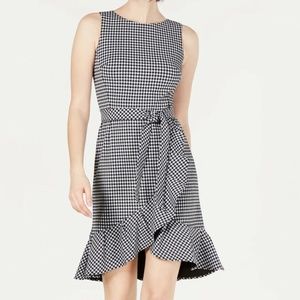 CK Belted Gingham Ruffle Dress